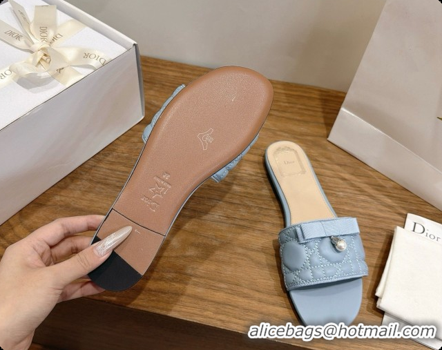 Buy Ladies Dior Quilted Cannage Lambskin Slide with Pearl D091121 Blue Grey 2026