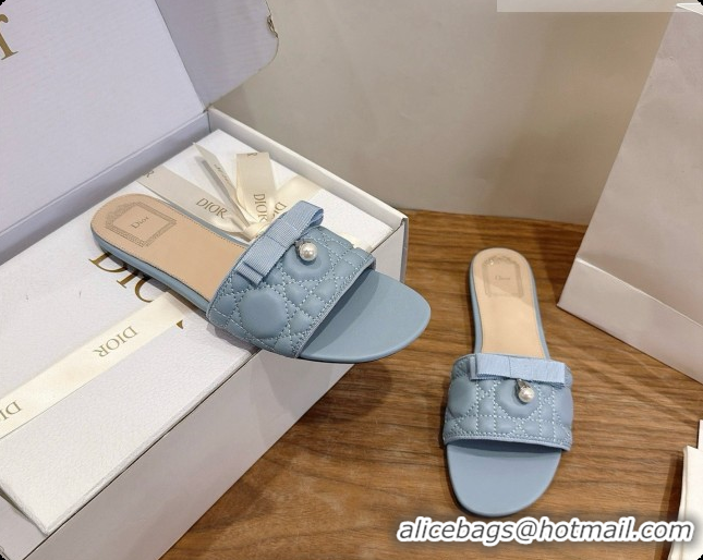 Buy Ladies Dior Quilted Cannage Lambskin Slide with Pearl D091121 Blue Grey 2026