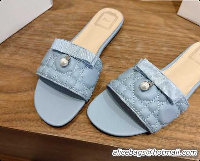 Buy Ladies Dior Quilted Cannage Lambskin Slide with Pearl D091121 Blue Grey 2026