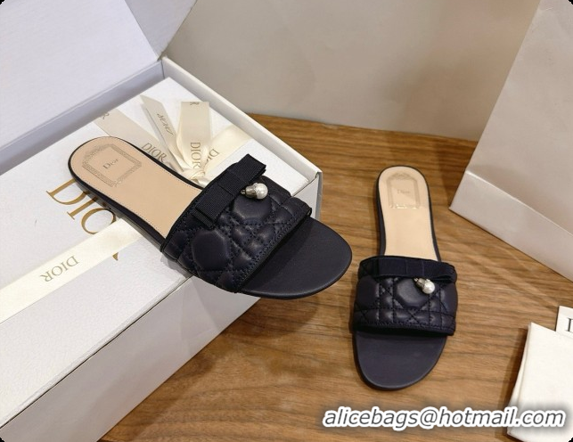 Top Quality Classic Specials Dior Quilted Cannage Lambskin Slide with Pearl D091123 Black 2026