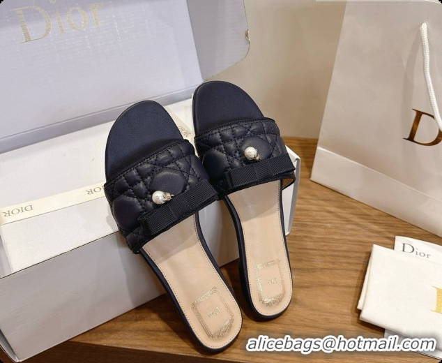 Top Quality Classic Specials Dior Quilted Cannage Lambskin Slide with Pearl D091123 Black 2026