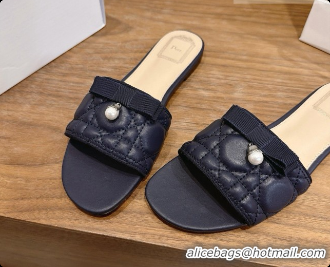 Top Quality Classic Specials Dior Quilted Cannage Lambskin Slide with Pearl D091123 Black 2026