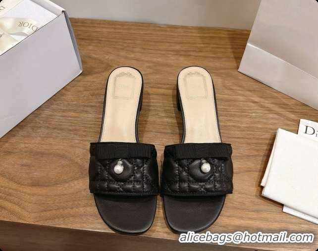 Most Popular Dior Quilted Cannage Lambskin Heeled Slide with Pearl 3.5cm Heel D091124 Black 2026