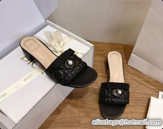 Most Popular Dior Quilted Cannage Lambskin Heeled Slide with Pearl 3.5cm Heel D091124 Black 2026
