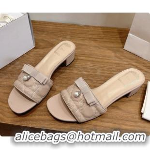 Discount Design Dior Quilted Cannage Lambskin Heeled Slide with Pearl 3.5cm Heel D091125 Beige 2026