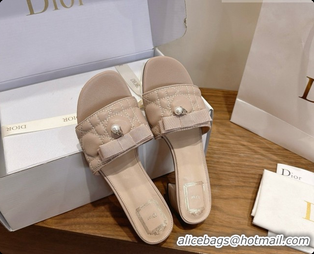 Discount Design Dior Quilted Cannage Lambskin Heeled Slide with Pearl 3.5cm Heel D091125 Beige 2026