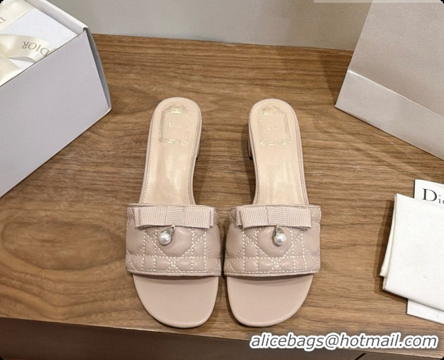 Discount Design Dior Quilted Cannage Lambskin Heeled Slide with Pearl 3.5cm Heel D091125 Beige 2026