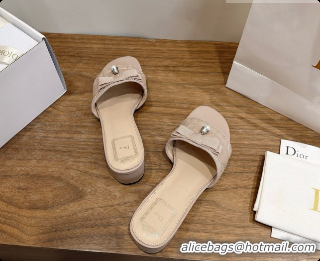 Discount Design Dior Quilted Cannage Lambskin Heeled Slide with Pearl 3.5cm Heel D091125 Beige 2026