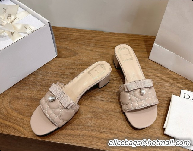 Discount Design Dior Quilted Cannage Lambskin Heeled Slide with Pearl 3.5cm Heel D091125 Beige 2026