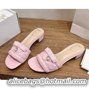 Low Cost Dior Quilted Cannage Lambskin Heeled Slide with Pearl 3.5cm Heel D091126 Light Pink 2026