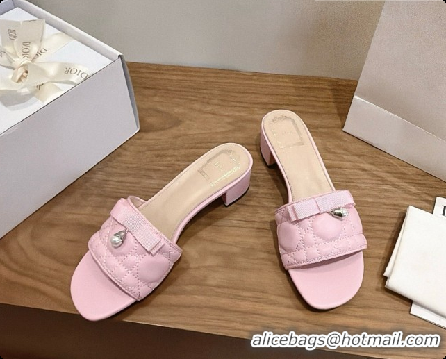 Low Cost Dior Quilted Cannage Lambskin Heeled Slide with Pearl 3.5cm Heel D091126 Light Pink 2026