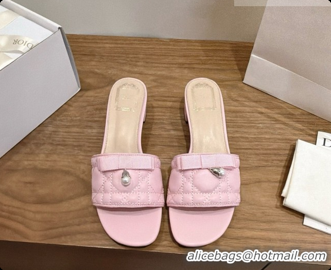 Low Cost Dior Quilted Cannage Lambskin Heeled Slide with Pearl 3.5cm Heel D091126 Light Pink 2026
