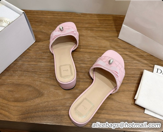 Low Cost Dior Quilted Cannage Lambskin Heeled Slide with Pearl 3.5cm Heel D091126 Light Pink 2026