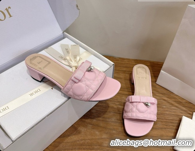 Low Cost Dior Quilted Cannage Lambskin Heeled Slide with Pearl 3.5cm Heel D091126 Light Pink 2026