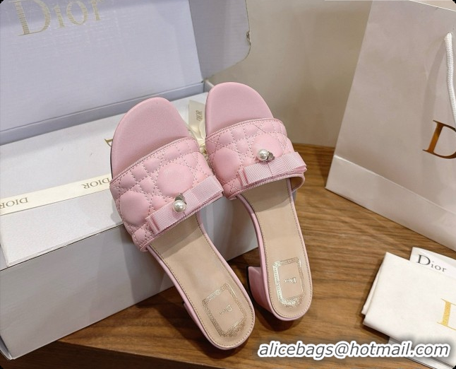 Low Cost Dior Quilted Cannage Lambskin Heeled Slide with Pearl 3.5cm Heel D091126 Light Pink 2026