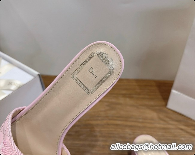 Low Cost Dior Quilted Cannage Lambskin Heeled Slide with Pearl 3.5cm Heel D091126 Light Pink 2026