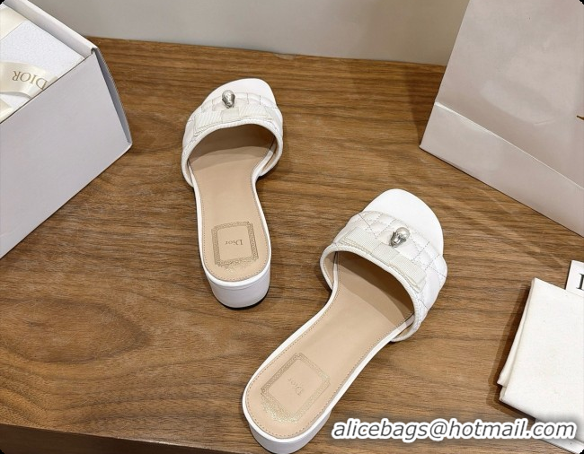 Unique Grade Dior Quilted Cannage Lambskin Heeled Slide with Pearl 3.5cm Heel D091127 White 2026