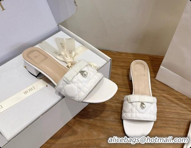 Unique Grade Dior Quilted Cannage Lambskin Heeled Slide with Pearl 3.5cm Heel D091127 White 2026