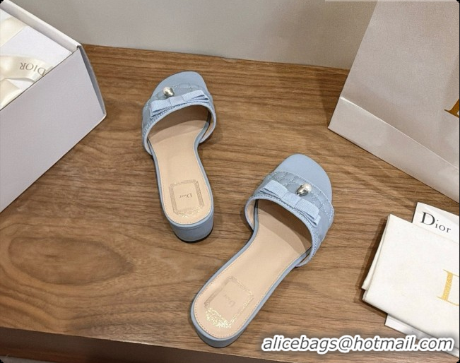 Stylish Dior Quilted Cannage Lambskin Heeled Slide with Pearl 3.5cm Heel D091128 Blue Grey 2026