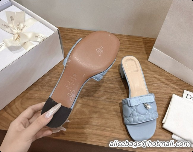 Stylish Dior Quilted Cannage Lambskin Heeled Slide with Pearl 3.5cm Heel D091128 Blue Grey 2026