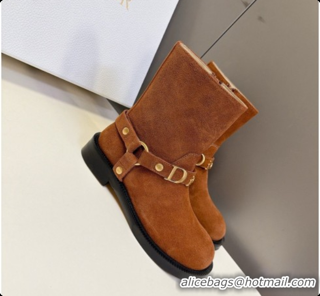 Perfect Dior Bolt Ankle Boot in Cognac Brown Suede Calfskin D091134 2026