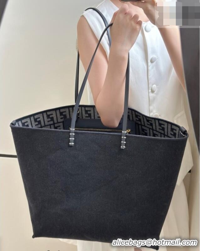 Best Price Fendi Large Roll Reversible shopper Tote Bag in FF jacquard and Denim 8661L Royal Blue 2026