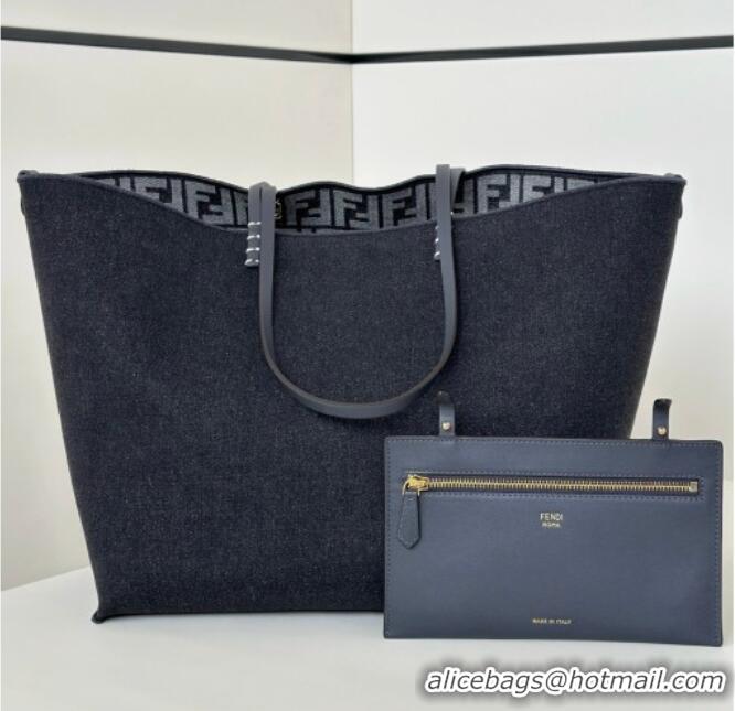 Best Price Fendi Large Roll Reversible shopper Tote Bag in FF jacquard and Denim 8661L Royal Blue 2026