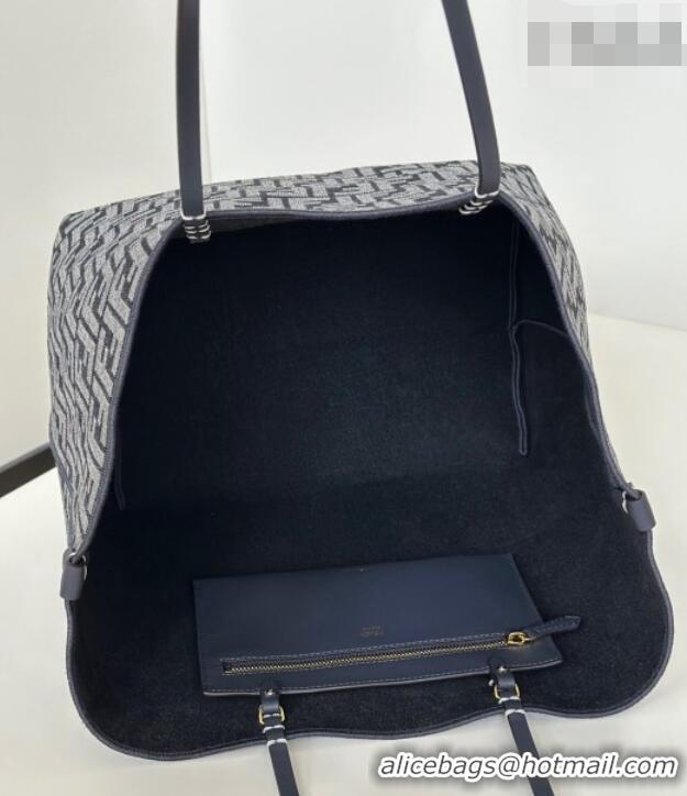 Best Price Fendi Large Roll Reversible shopper Tote Bag in FF jacquard and Denim 8661L Royal Blue 2026