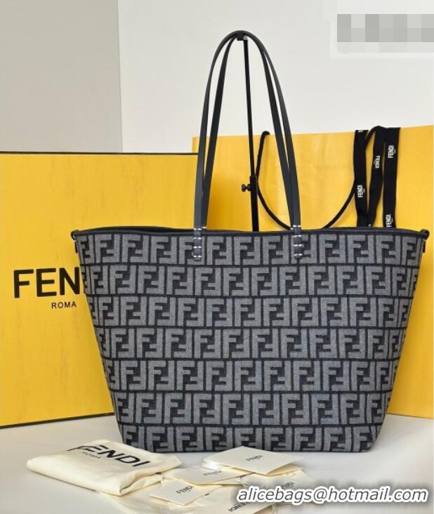 Best Price Fendi Large Roll Reversible shopper Tote Bag in FF jacquard and Denim 8661L Royal Blue 2026