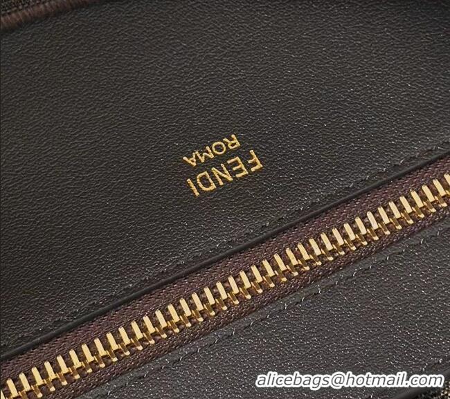 Market Sells Fendi Large Roll Reversible shopper Tote Bag in Tobacco brown FF jacquard and striped Pequin fabric 8661L 2