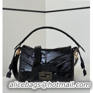 Shop Fashion Fendi Mamma Baguette Medium Bag in Chevron Leather 8677M Black 2026