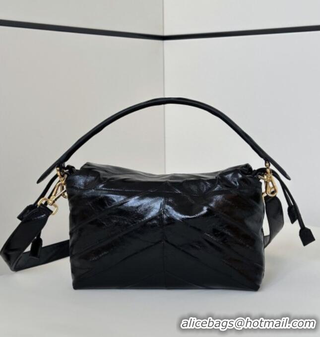 Shop Fashion Fendi Mamma Baguette Medium Bag in Chevron Leather 8677M Black 2026