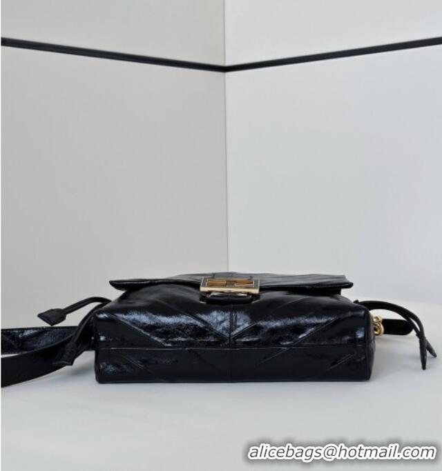 Shop Fashion Fendi Mamma Baguette Medium Bag in Chevron Leather 8677M Black 2026