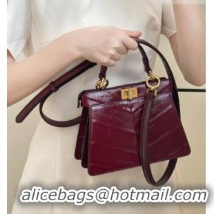 Good Product Fendi Peekaboo ISeeU Petite Bag in Shiny Chevron Eel Embossed Leather 8701 Burgundy 2026
