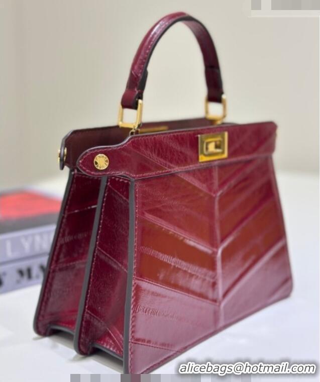 Good Product Fendi Peekaboo ISeeU Petite Bag in Shiny Chevron Eel Embossed Leather 8701 Burgundy 2026