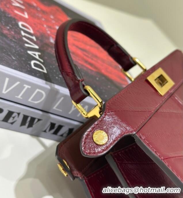 Good Product Fendi Peekaboo ISeeU Petite Bag in Shiny Chevron Eel Embossed Leather 8701 Burgundy 2026