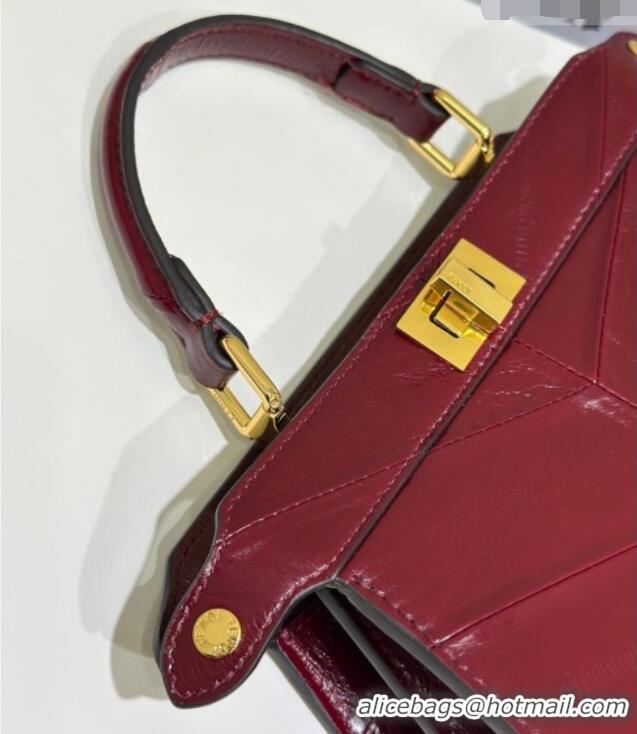 Good Product Fendi Peekaboo ISeeU Petite Bag in Shiny Chevron Eel Embossed Leather 8701 Burgundy 2026