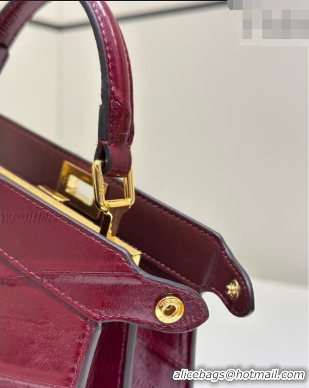 Good Product Fendi Peekaboo ISeeU Petite Bag in Shiny Chevron Eel Embossed Leather 8701 Burgundy 2026