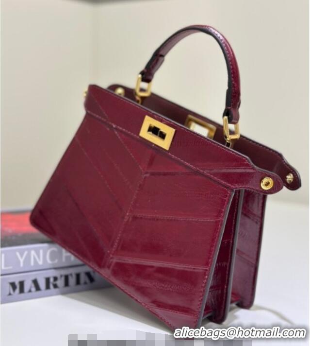 Good Product Fendi Peekaboo ISeeU Petite Bag in Shiny Chevron Eel Embossed Leather 8701 Burgundy 2026