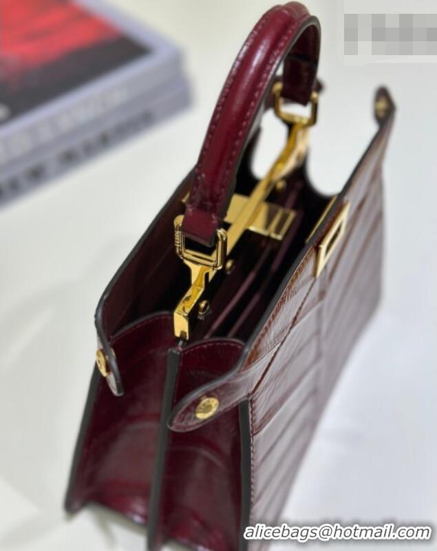 Good Product Fendi Peekaboo ISeeU Petite Bag in Shiny Chevron Eel Embossed Leather 8701 Burgundy 2026