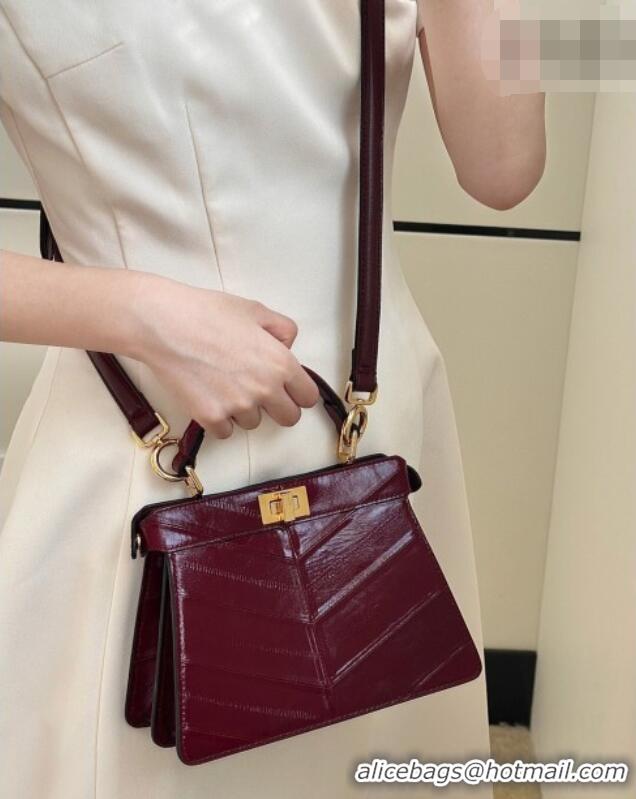 Good Product Fendi Peekaboo ISeeU Petite Bag in Shiny Chevron Eel Embossed Leather 8701 Burgundy 2026