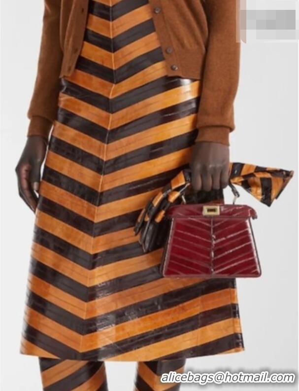 Good Product Fendi Peekaboo ISeeU Petite Bag in Shiny Chevron Eel Embossed Leather 8701 Burgundy 2026