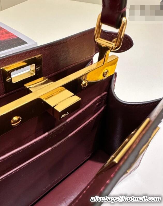 Good Product Fendi Peekaboo ISeeU Petite Bag in Shiny Chevron Eel Embossed Leather 8701 Burgundy 2026