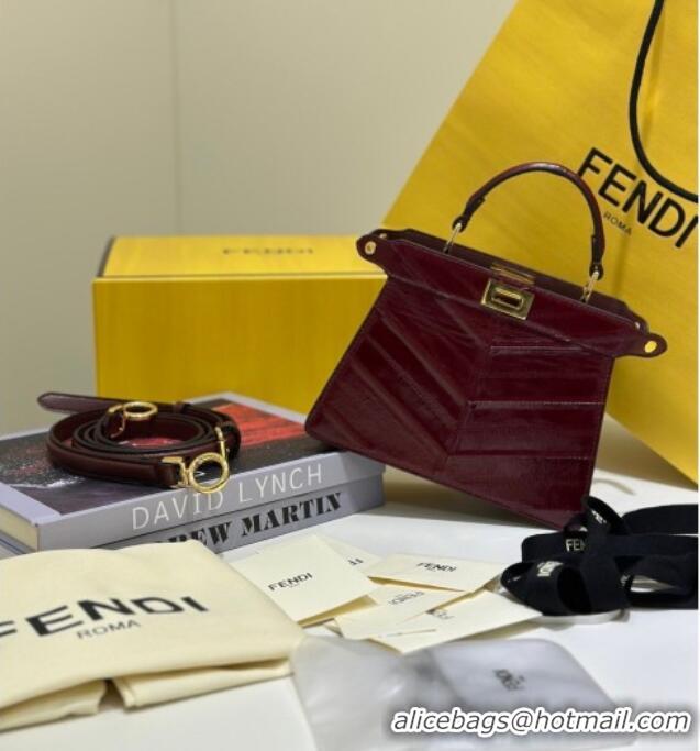 Good Product Fendi Peekaboo ISeeU Petite Bag in Shiny Chevron Eel Embossed Leather 8701 Burgundy 2026