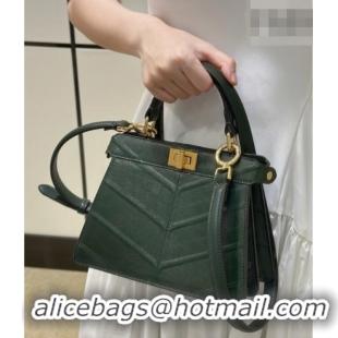 Well Crafted Fendi Peekaboo ISeeU Petite Bag in Shiny Chevron Eel Embossed Leather 8701 Green 2026
