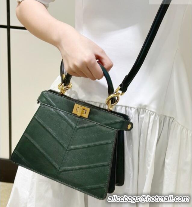 Well Crafted Fendi Peekaboo ISeeU Petite Bag in Shiny Chevron Eel Embossed Leather 8701 Green 2026