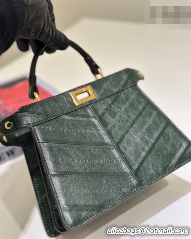 Well Crafted Fendi Peekaboo ISeeU Petite Bag in Shiny Chevron Eel Embossed Leather 8701 Green 2026