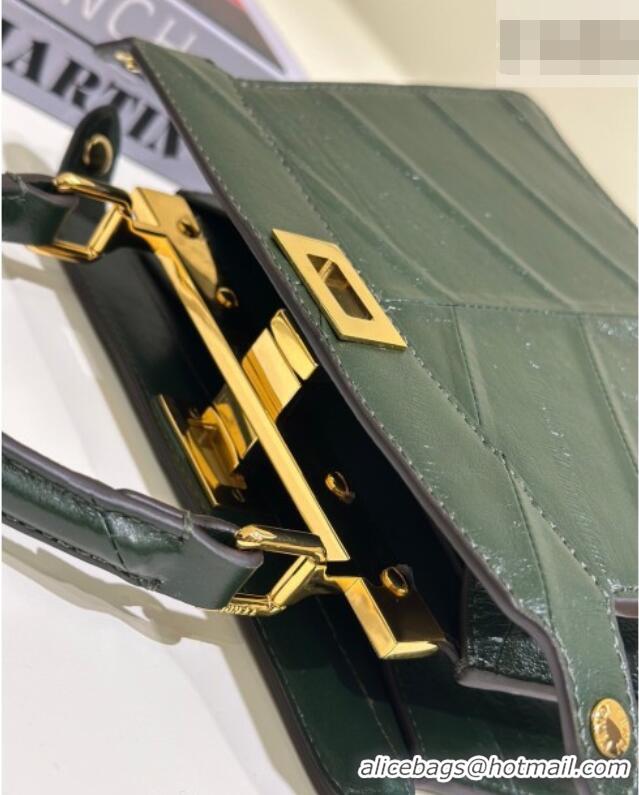 Well Crafted Fendi Peekaboo ISeeU Petite Bag in Shiny Chevron Eel Embossed Leather 8701 Green 2026