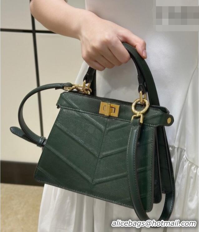 Well Crafted Fendi Peekaboo ISeeU Petite Bag in Shiny Chevron Eel Embossed Leather 8701 Green 2026
