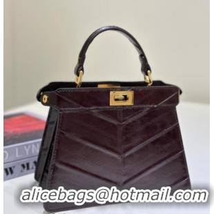 Best Price Fendi Peekaboo ISeeU Petite Bag in Shiny Chevron Eel Embossed Leather 8701 Brown 2026